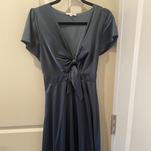 Blue Hi-Lo Tie Front Dress